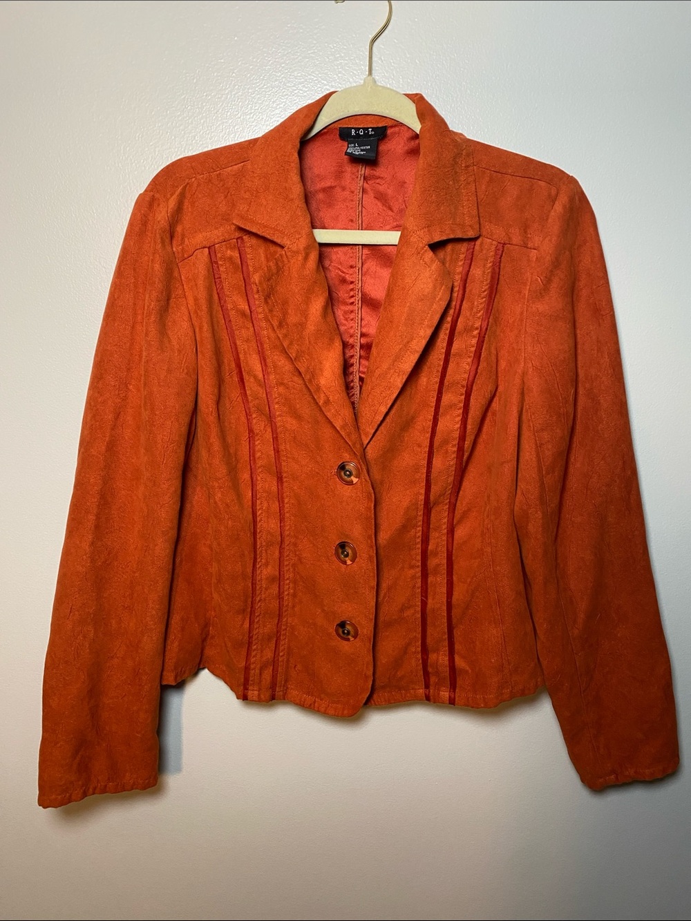 RQT Orange Faux Suede Button Front Blazer Jacket Large